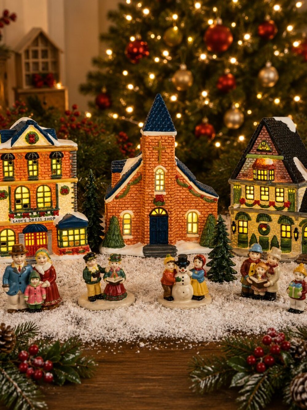 RARE Vintage 1996 Kmart Trim A Home Lighted Christmas Village Set 3 Buildings